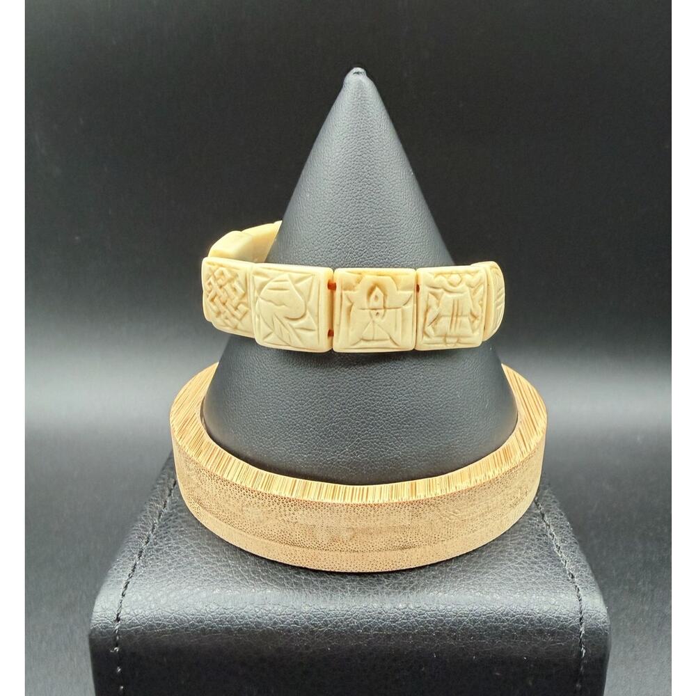 Vintage Tibetan Buddhist Hand Crafted Carved Panel Bracelet